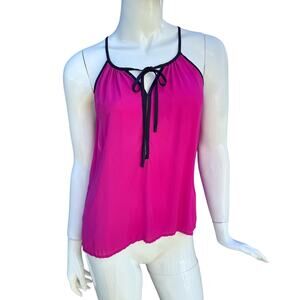 19 Cooper Tank Top Fuchsia Black Lightweight Flowing Tie Blouse Women's Size XS